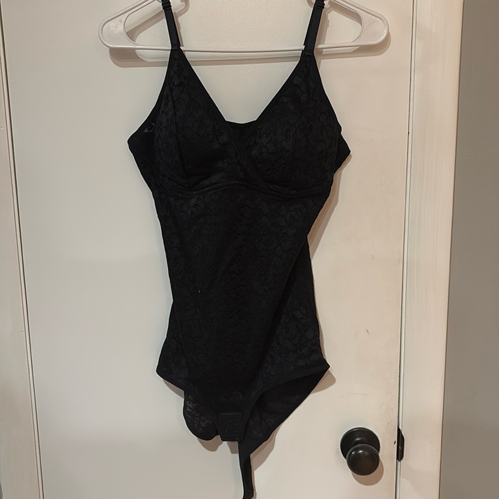 Large fitted lace black bodysuit- built in bra